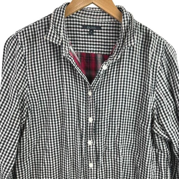 Quinn Men's Black White Gingham Checkered Long Sleeve Button Down Shirt Top Sz M - Picture 3 of 5
